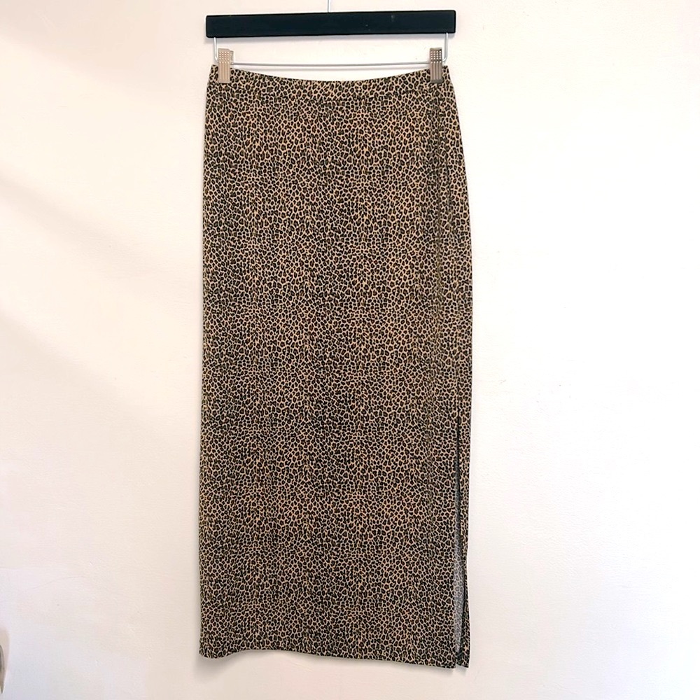 Ivory Vintage Made In USA Animal Print Women’s Petite M Brown Black Maxi Skirt